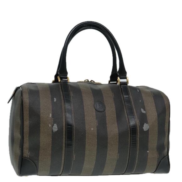FENDI Pecan Canvas Boston Bag Brown Black Gold - Picture 1 of 14